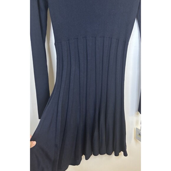 CALVIN KLEIN Fit & Flare Cowlneck Navy Sweater Dress Women Medium Ribbed Pleats - Picture 6 of 10